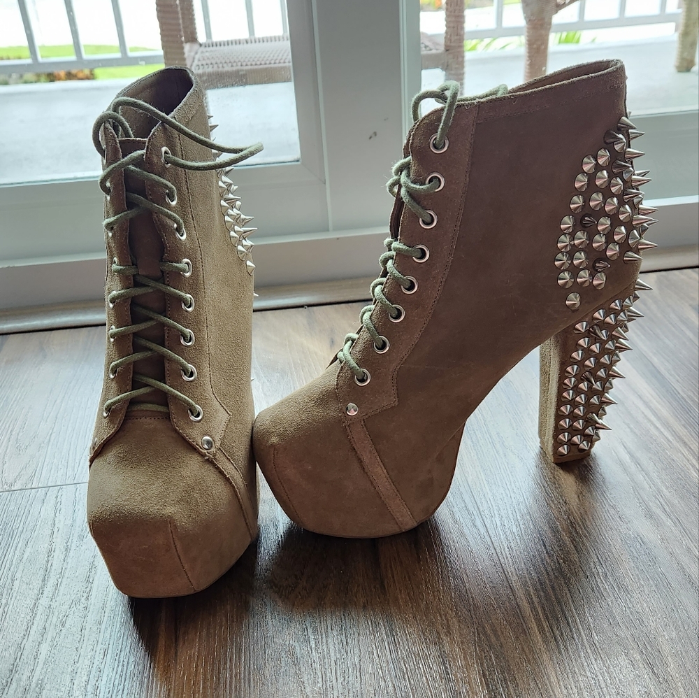 Jeffrey Campbell Spiked Suede Tan Lita Heels